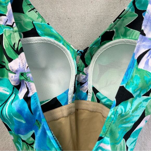 Maxine of Hollywood vintage 60s tropical flora one piece pin-up swimsuit size 12 - Picture 15 of 16
